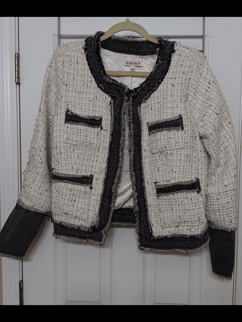 Nanette Lepore Black Jean Label on Ivory Jacquard